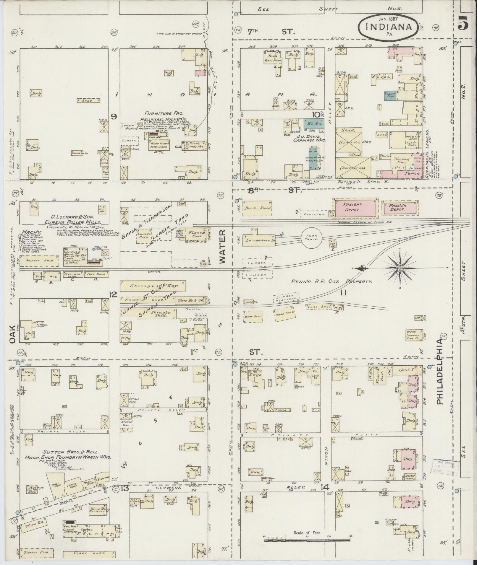 Sanborn Fire Insurance Map from Indiana, Indiana County, Pennsylvania (1887), Sheet #0005 - Historic Sanborn Fire Insurance Map Print, vintage old map wall art, antique decor, genealogy gift, Pennsylvania Pennsylvania map
