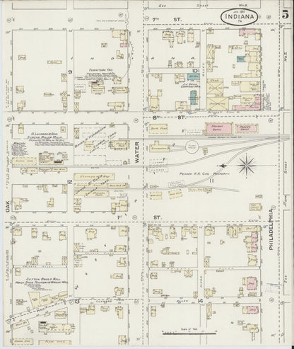 Sanborn Fire Insurance Map from Indiana, Indiana County, Pennsylvania (1887), Sheet #0005 - Historic Sanborn Fire Insurance Map Print, vintage old map wall art, antique decor, genealogy gift, Pennsylvania Pennsylvania map