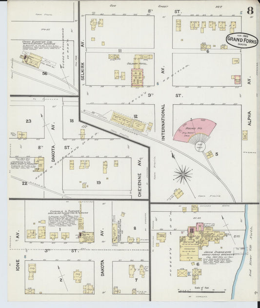 Sanborn Fire Insurance Map from Grand Forks, Grand Forks County, North Dakota (1888), Sheet #0008 - Historic Sanborn Fire Insurance Map Print, vintage old map wall art, antique decor, genealogy gift, North Dakota North Dakota map