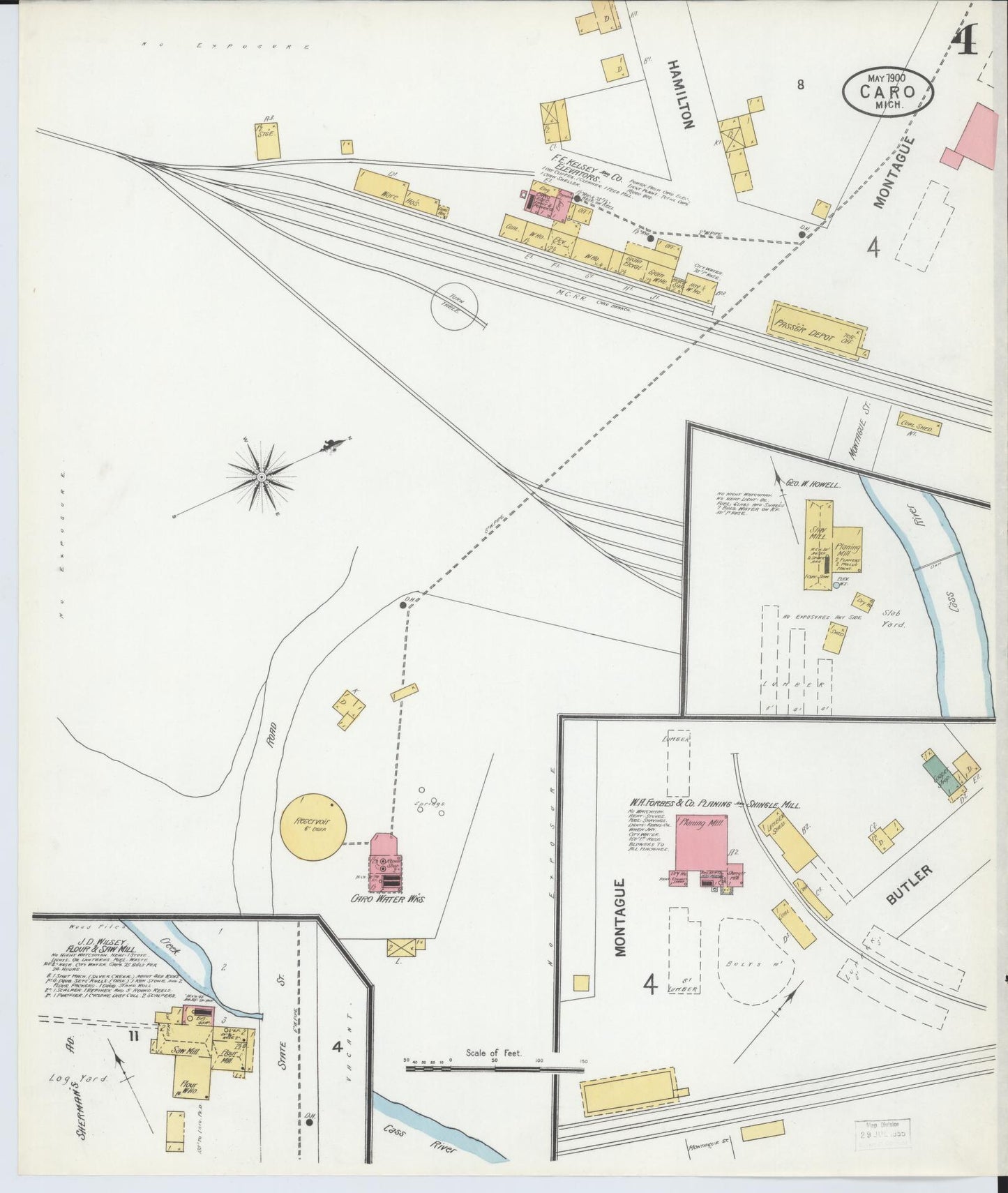 Sanborn Fire Insurance Map from Caro, Tuscola County, Michigan (1900), Sheet #0004 - Historic Sanborn Fire Insurance Map Print, vintage old map wall art, antique decor, genealogy gift, Michigan Michigan map