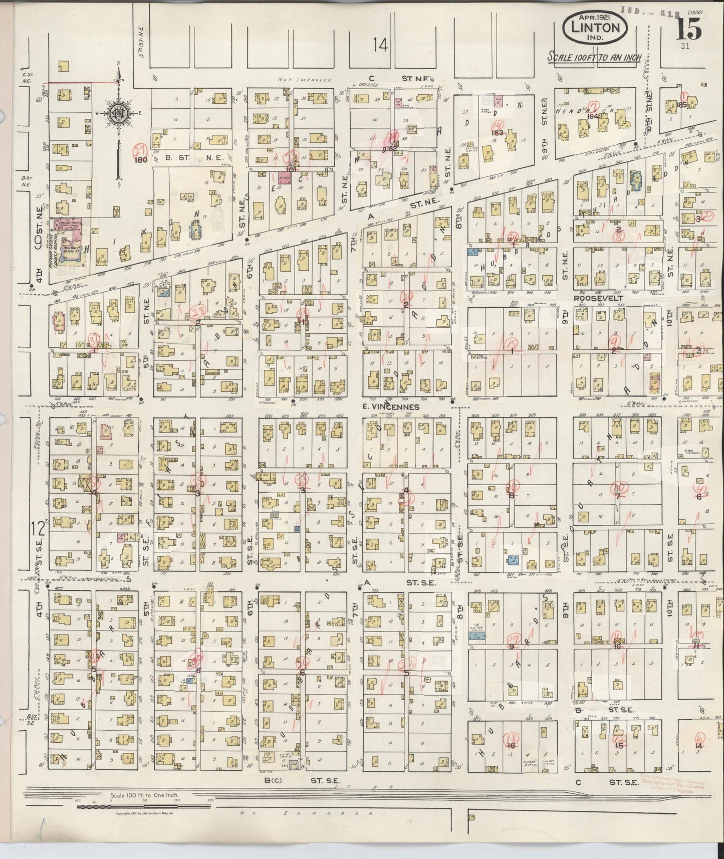 Sanborn Fire Insurance Map from Linton, Greene County, Indiana (1948), Sheet #0015 - Historic Sanborn Fire Insurance Map Print, vintage old map wall art, antique decor, genealogy gift, Indiana Indiana map