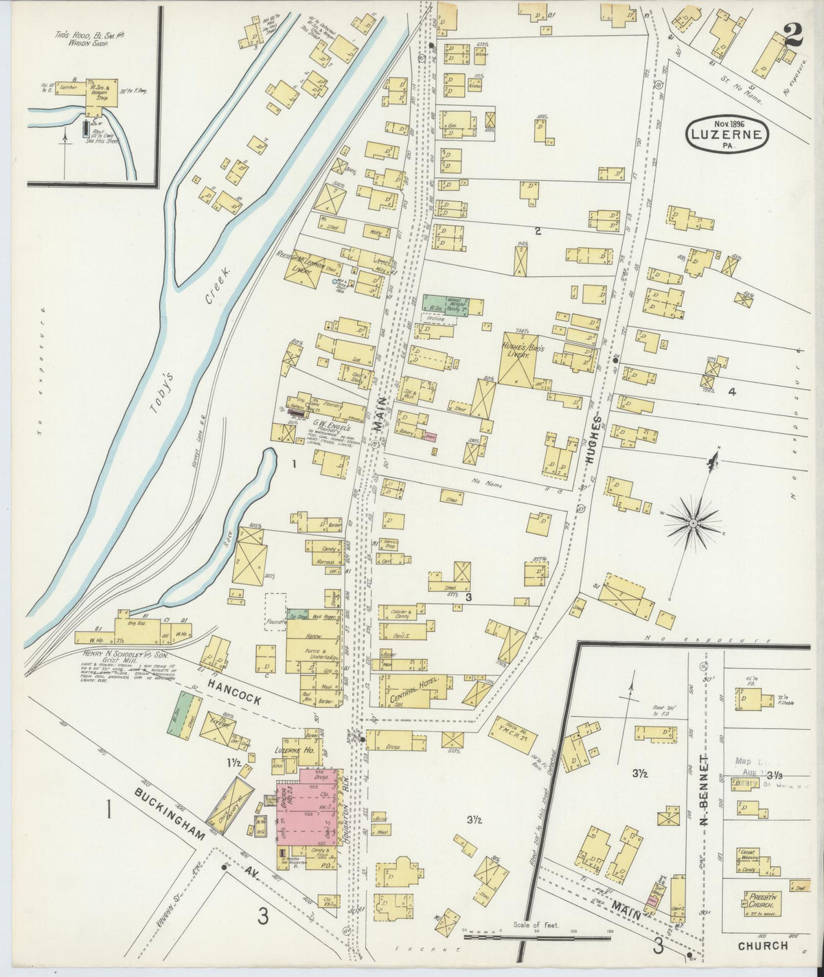 Sanborn Fire Insurance Map from Luzerne, Luzerne County, Pennsylvania (1896), Sheet #0002 - Historic Sanborn Fire Insurance Map Print, vintage old map wall art, antique decor, genealogy gift, Pennsylvania Pennsylvania map