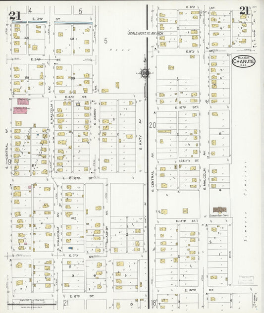 Sanborn Fire Insurance Map from Chanute, Neosho County, Kansas (1924), Sheet #0021 - Historic Sanborn Fire Insurance Map Print, vintage old map wall art, antique decor, genealogy gift, Kansas Kansas map