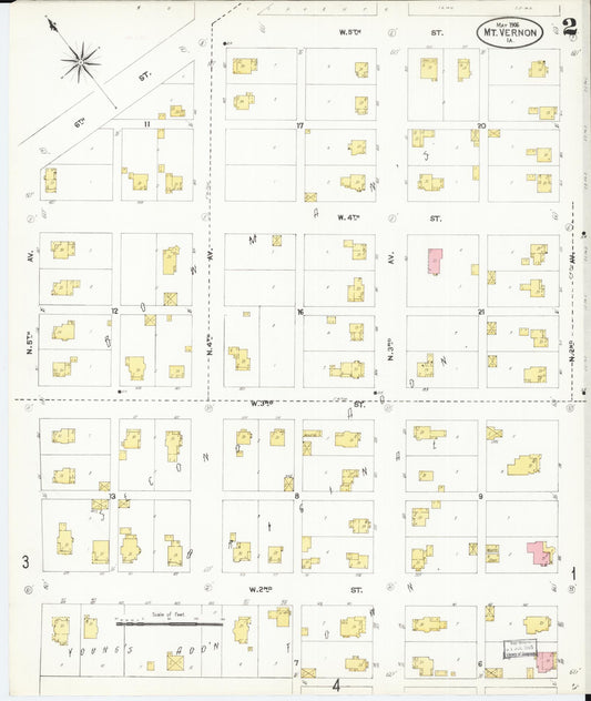 Sanborn Fire Insurance Map from Mount Vernon, Linn County, Iowa (1906), Sheet #0002 - Historic Sanborn Fire Insurance Map Print, vintage old map wall art