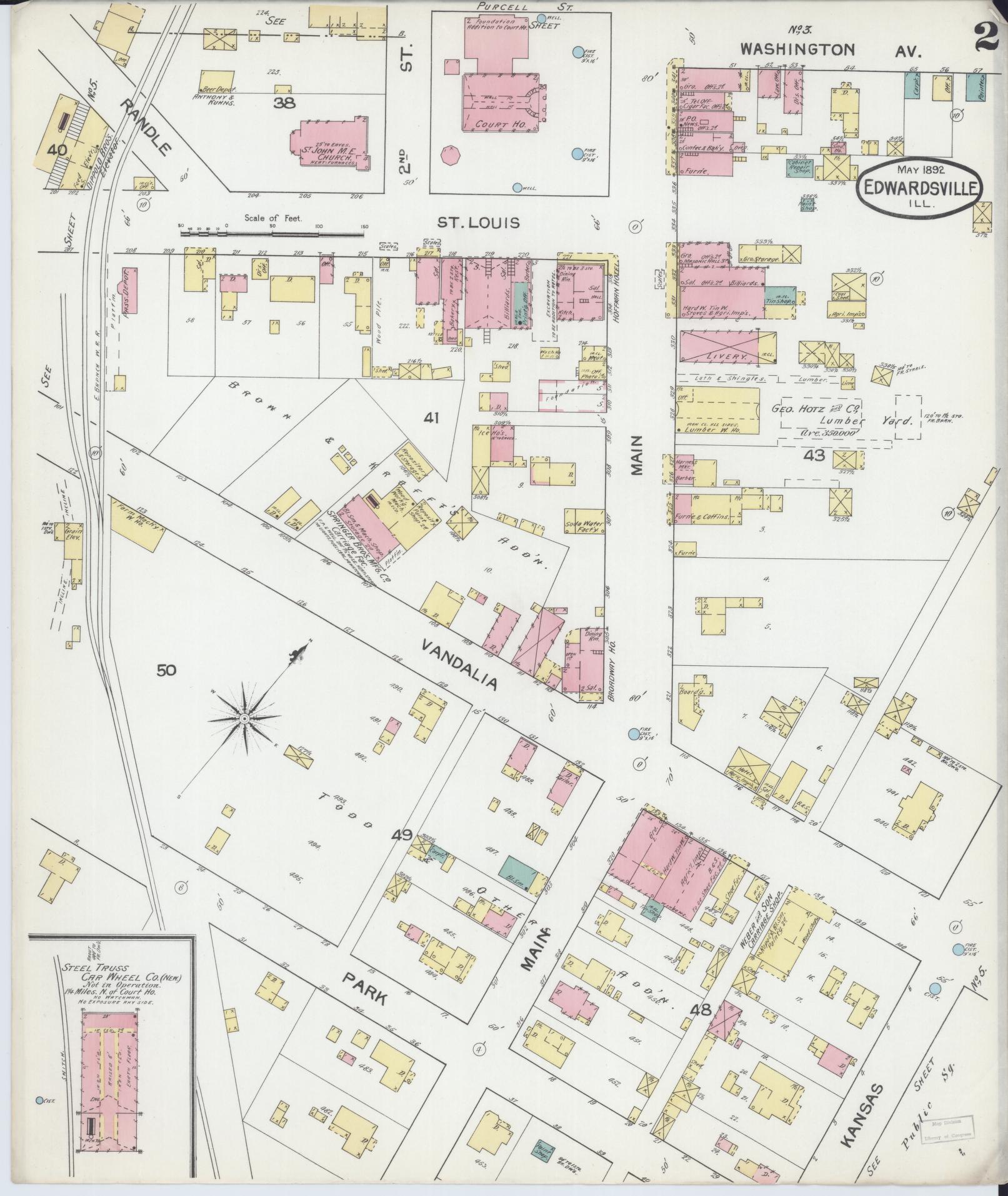 Sanborn Fire Insurance Map from Edwardsville, Madison County, Illinois (1892), Sheet #0002 - Historic Sanborn Fire Insurance Map Print, vintage old map wall art, antique decor, genealogy gift, Illinois Illinois map
