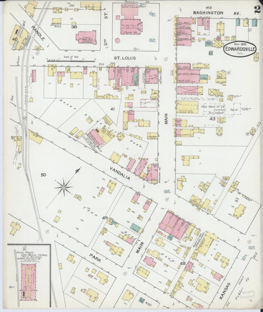 Sanborn Fire Insurance Map from Edwardsville, Madison County, Illinois (1892), Sheet #0002 - Historic Sanborn Fire Insurance Map Print, vintage old map wall art, antique decor, genealogy gift, Illinois Illinois map
