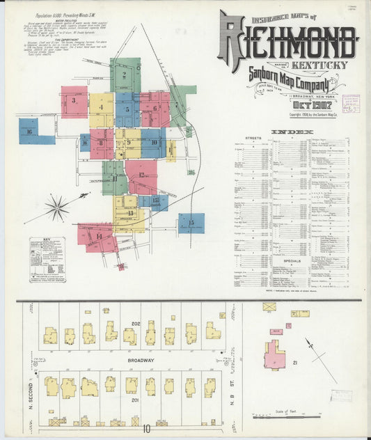 Sanborn Fire Insurance Map from Richmond, Madison County, Kentucky (1907), Sheet #0001 - Complete Map Set gallery image, historic Sanborn map, vintage wall art, Kentucky Kentucky