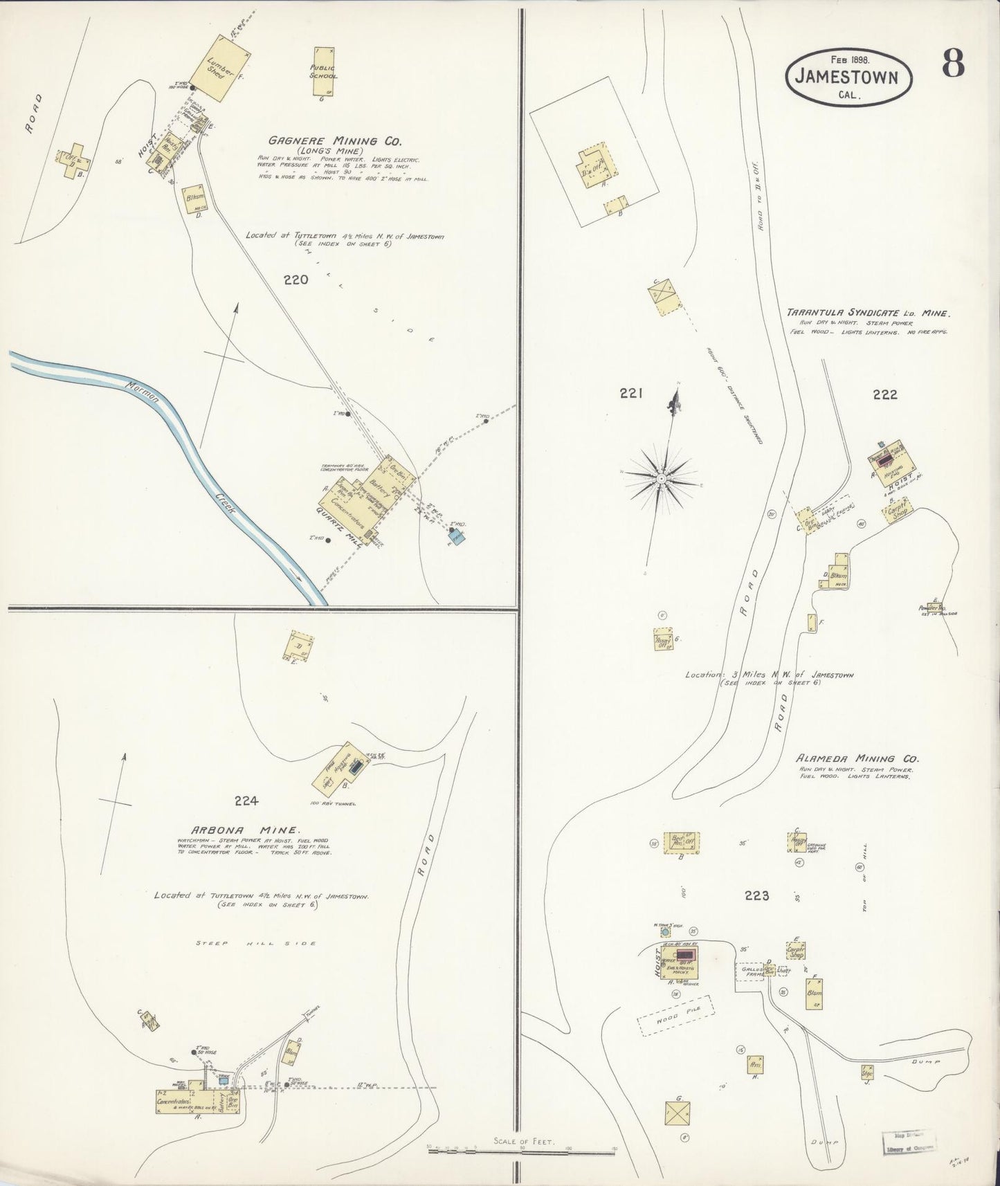 Sanborn Fire Insurance Map from Jamestown, Tuolumne County, California (1898), Sheet #0008 - Historic Sanborn Fire Insurance Map Print, vintage old map wall art, antique decor, genealogy gift, California California map