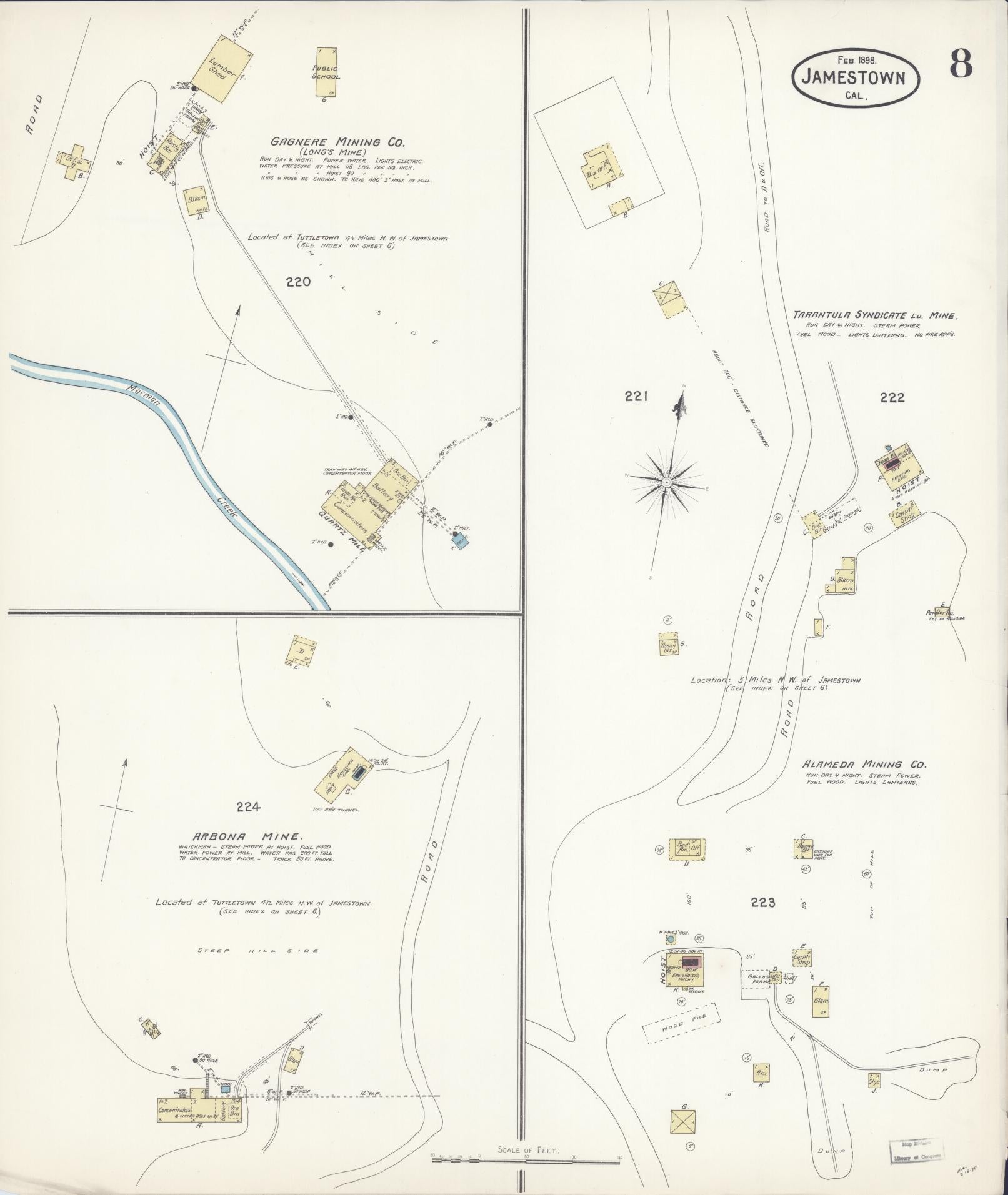 Sanborn Fire Insurance Map from Jamestown, Tuolumne County, California (1898), Sheet #0008 - Historic Sanborn Fire Insurance Map Print, vintage old map wall art, antique decor, genealogy gift, California California map