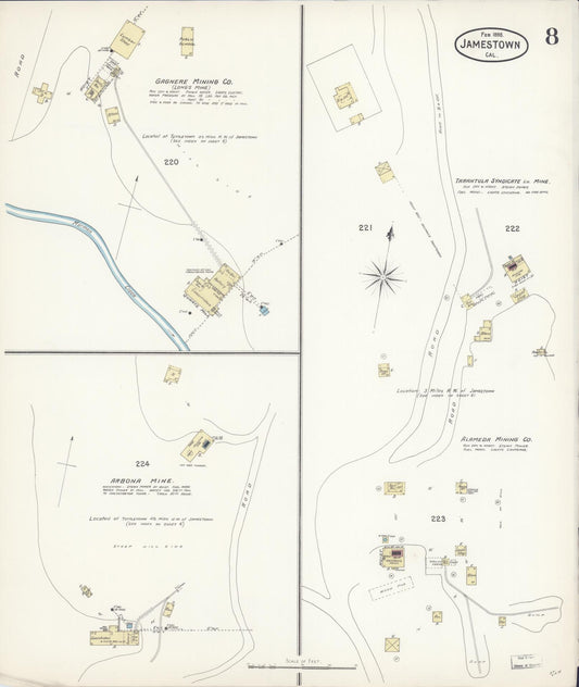 Sanborn Fire Insurance Map from Jamestown, Tuolumne County, California (1898), Sheet #0008 - Historic Sanborn Fire Insurance Map Print, vintage old map wall art, antique decor, genealogy gift, California California map