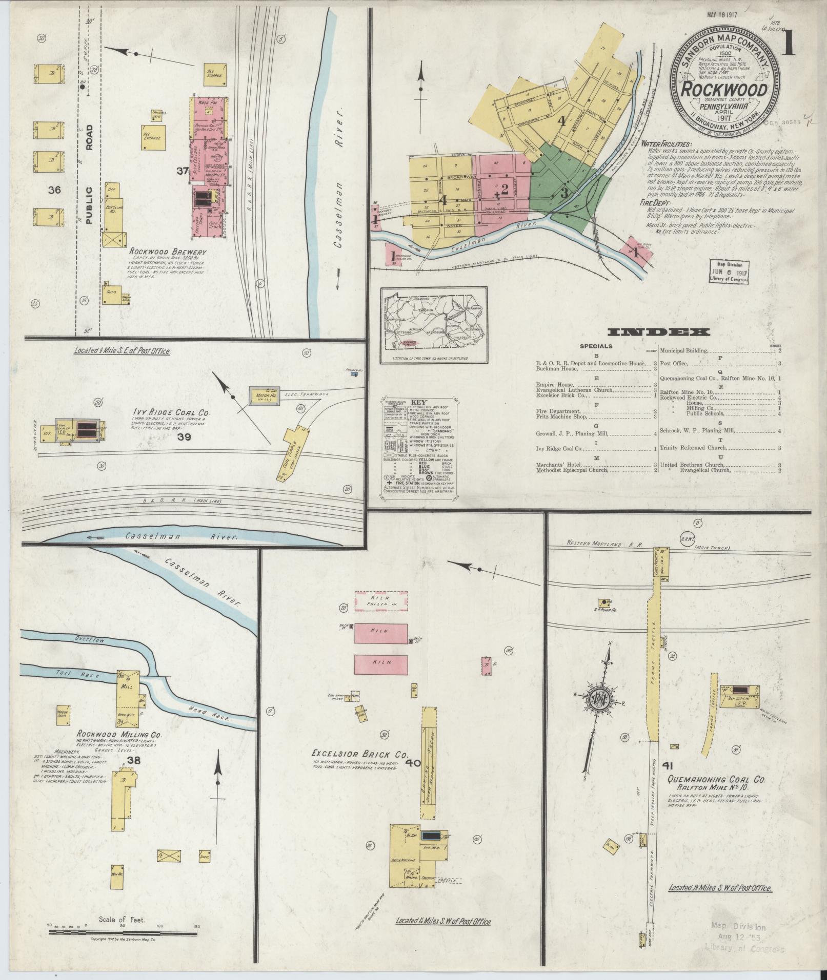 Sanborn Fire Insurance Map from Rockwood, Somerset County, Pennsylvania (1917), Sheet #0001 - Complete Map Set gallery image, historic Sanborn map, vintage wall art, Pennsylvania Pennsylvania