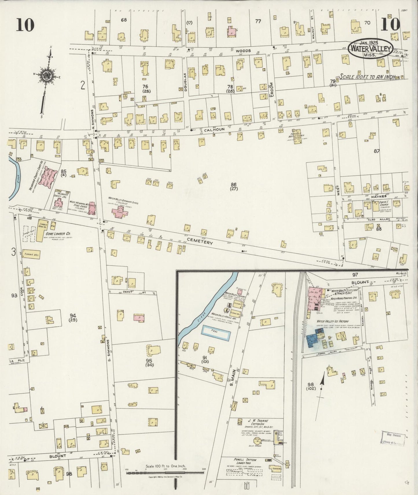 Sanborn Fire Insurance Map from Water Valley, Yalobusha County, Mississippi (1925), Sheet #0010 - Historic Sanborn Fire Insurance Map Print, vintage old map wall art, antique decor, genealogy gift, Mississippi Mississippi map