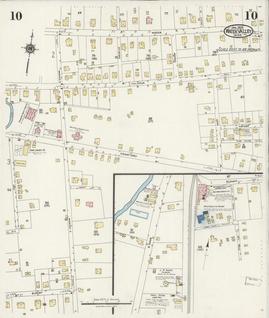 Sanborn Fire Insurance Map from Water Valley, Yalobusha County, Mississippi (1925), Sheet #0010 - Historic Sanborn Fire Insurance Map Print, vintage old map wall art, antique decor, genealogy gift, Mississippi Mississippi map