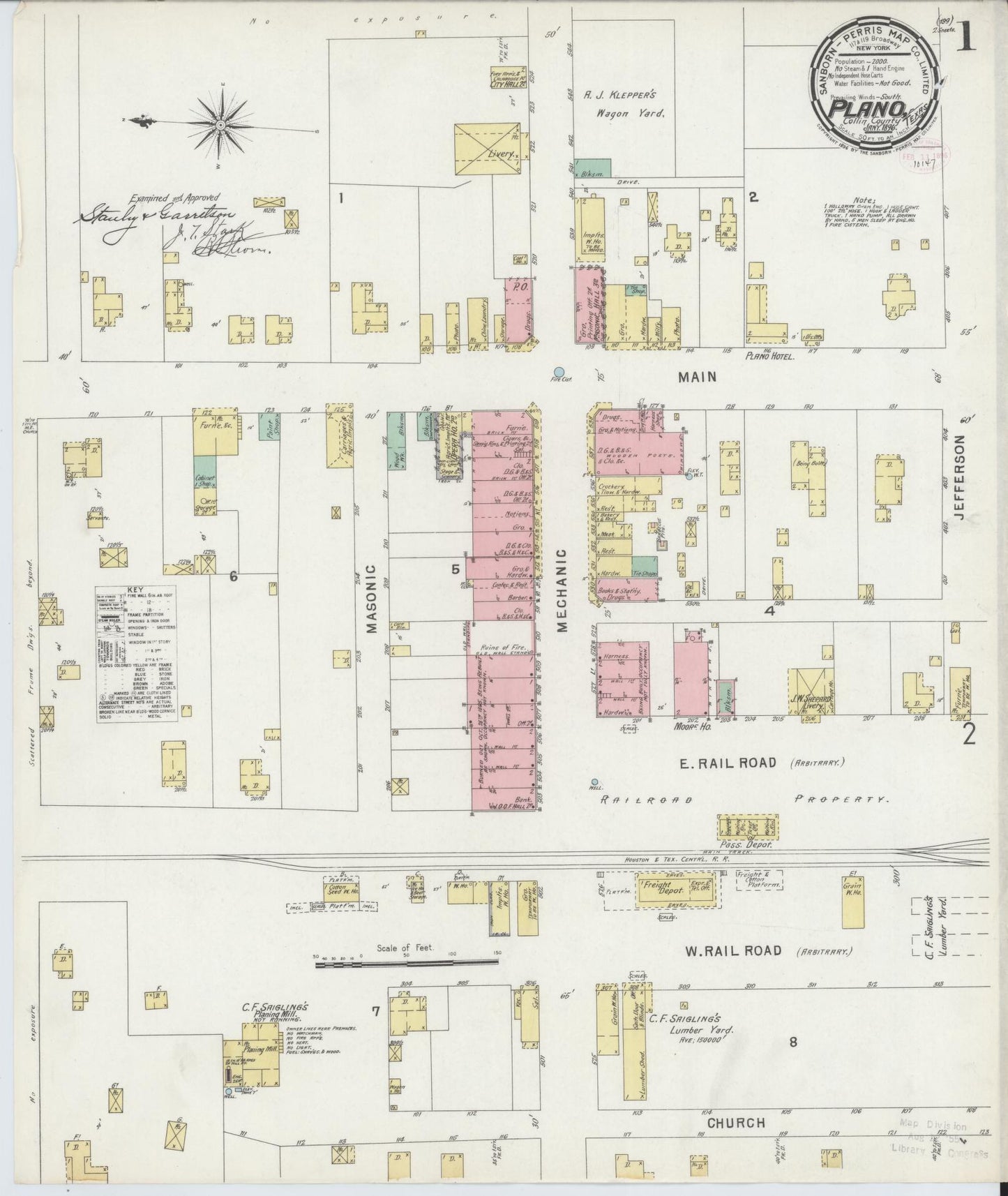 Sanborn Fire Insurance Map from Plano, Collin County, Texas (1896), Sheet #0001 - Historic Sanborn Fire Insurance Map Print, vintage old map wall art, antique decor, genealogy gift, Texas Texas map