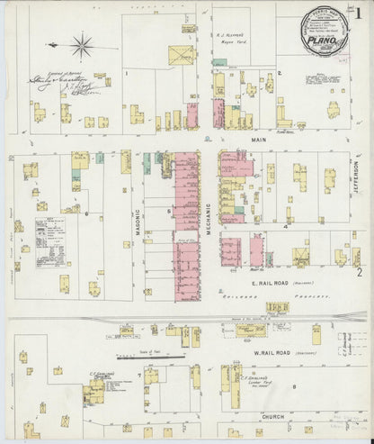 Sanborn Fire Insurance Map from Plano, Collin County, Texas (1896), Sheet #0001 - Historic Sanborn Fire Insurance Map Print, vintage old map wall art, antique decor, genealogy gift, Texas Texas map