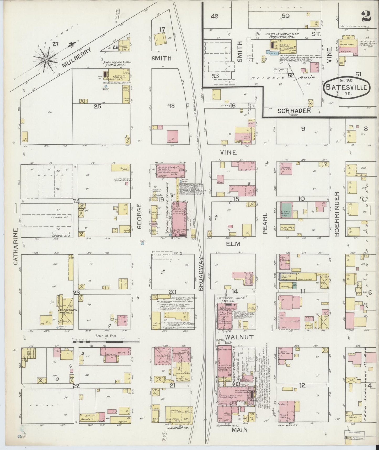 Sanborn Fire Insurance Map from Batesville, Ripley County, Indiana (1892), Sheet #0002 - Complete Map Set gallery image, historic Sanborn map, vintage wall art, Indiana Indiana