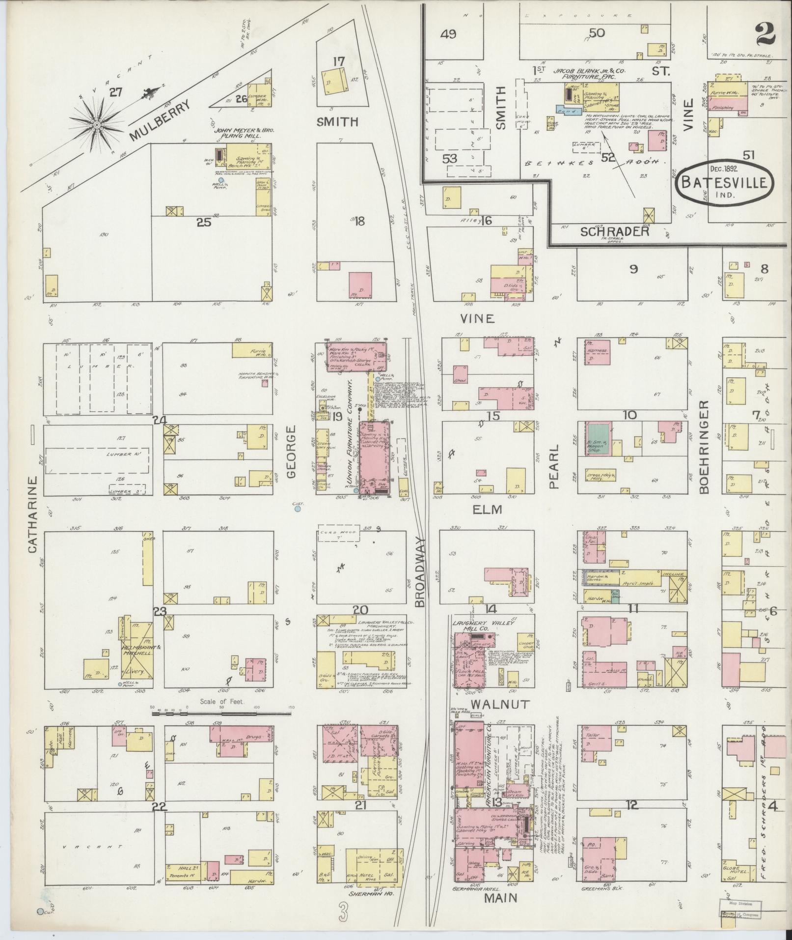 Sanborn Fire Insurance Map from Batesville, Ripley County, Indiana (1892), Sheet #0002 - Complete Map Set gallery image, historic Sanborn map, vintage wall art, Indiana Indiana
