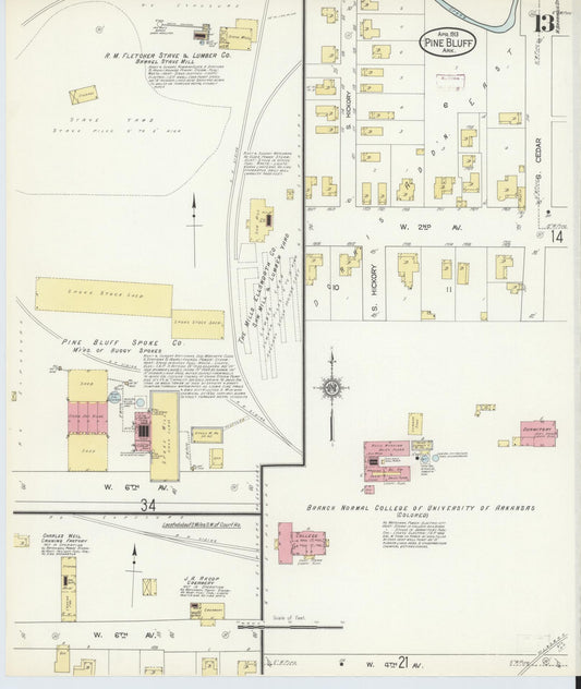 Sanborn Fire Insurance Map from Pine Bluff, Jefferson County, Arkansas (1913), Sheet #0013 - Historic Sanborn Fire Insurance Map Print, vintage old map wall art, antique decor, genealogy gift, Arkansas Arkansas map