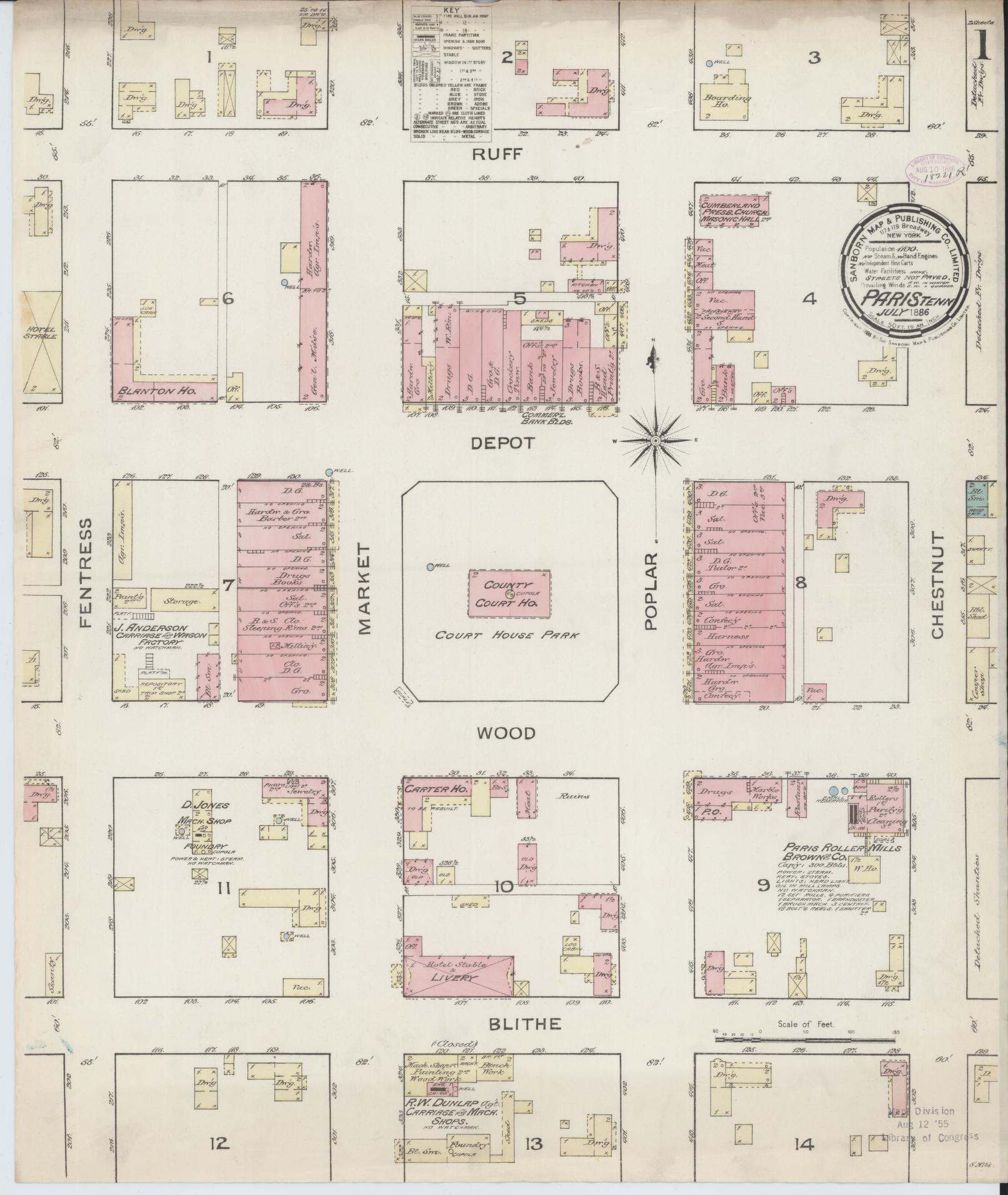 Sanborn Fire Insurance Map from Paris, Henry County, Tennessee. (1886) – Historic Sanborn Fire Insurance Map Print