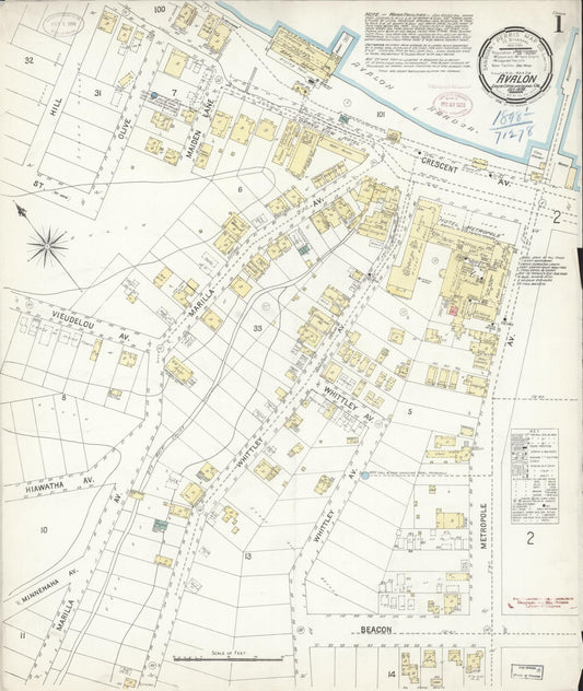 Sanborn Fire Insurance Map from Avalon, Los Angeles County, California (1898), Sheet #0001 - Historic Sanborn Fire Insurance Map Print, vintage old map wall art, antique decor, genealogy gift, California California map