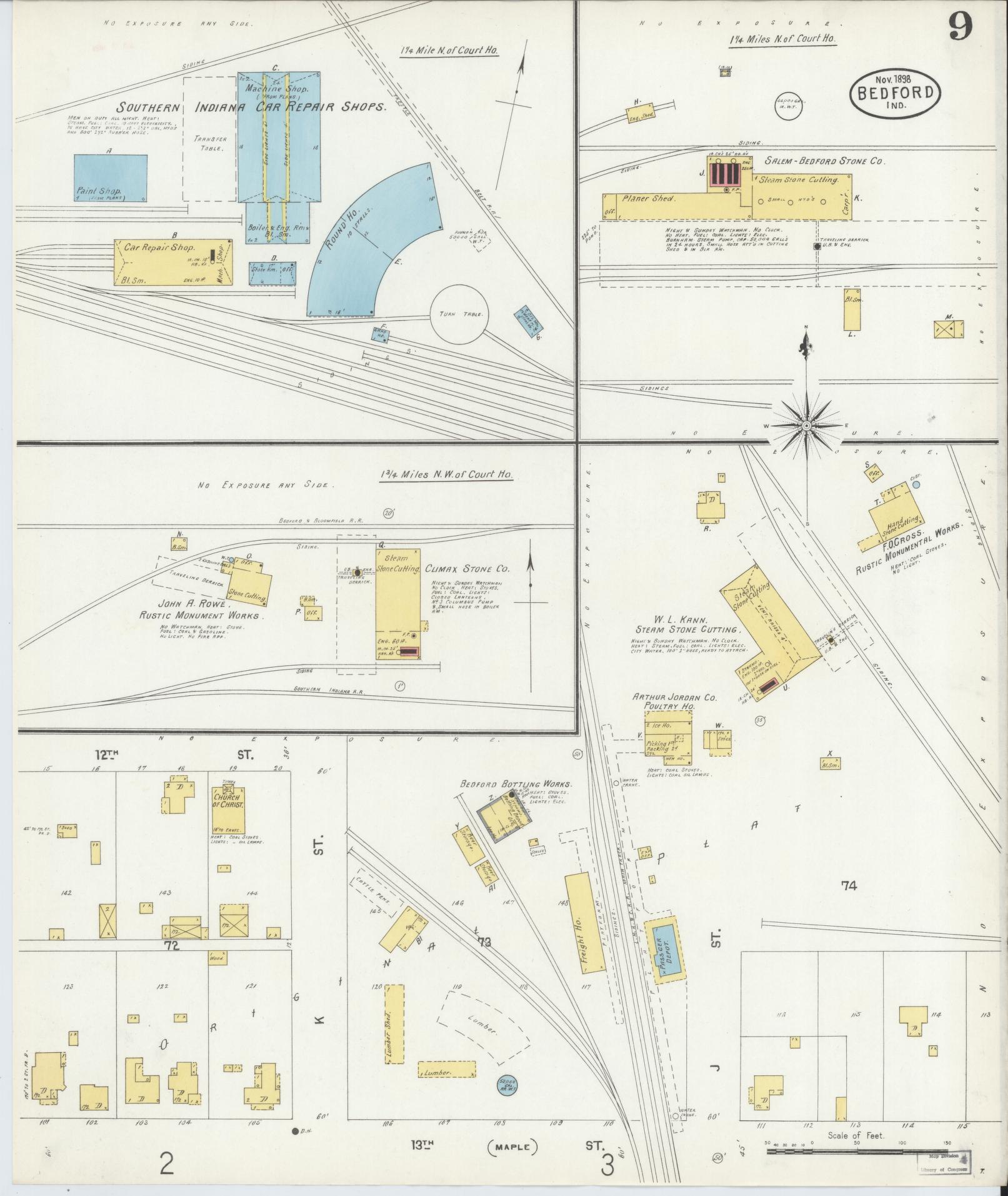 Sanborn Fire Insurance Map from Bedford, Lawrence County, Indiana (1898), Sheet #0009 - Complete Map Set gallery image, historic Sanborn map, vintage wall art, Indiana Indiana