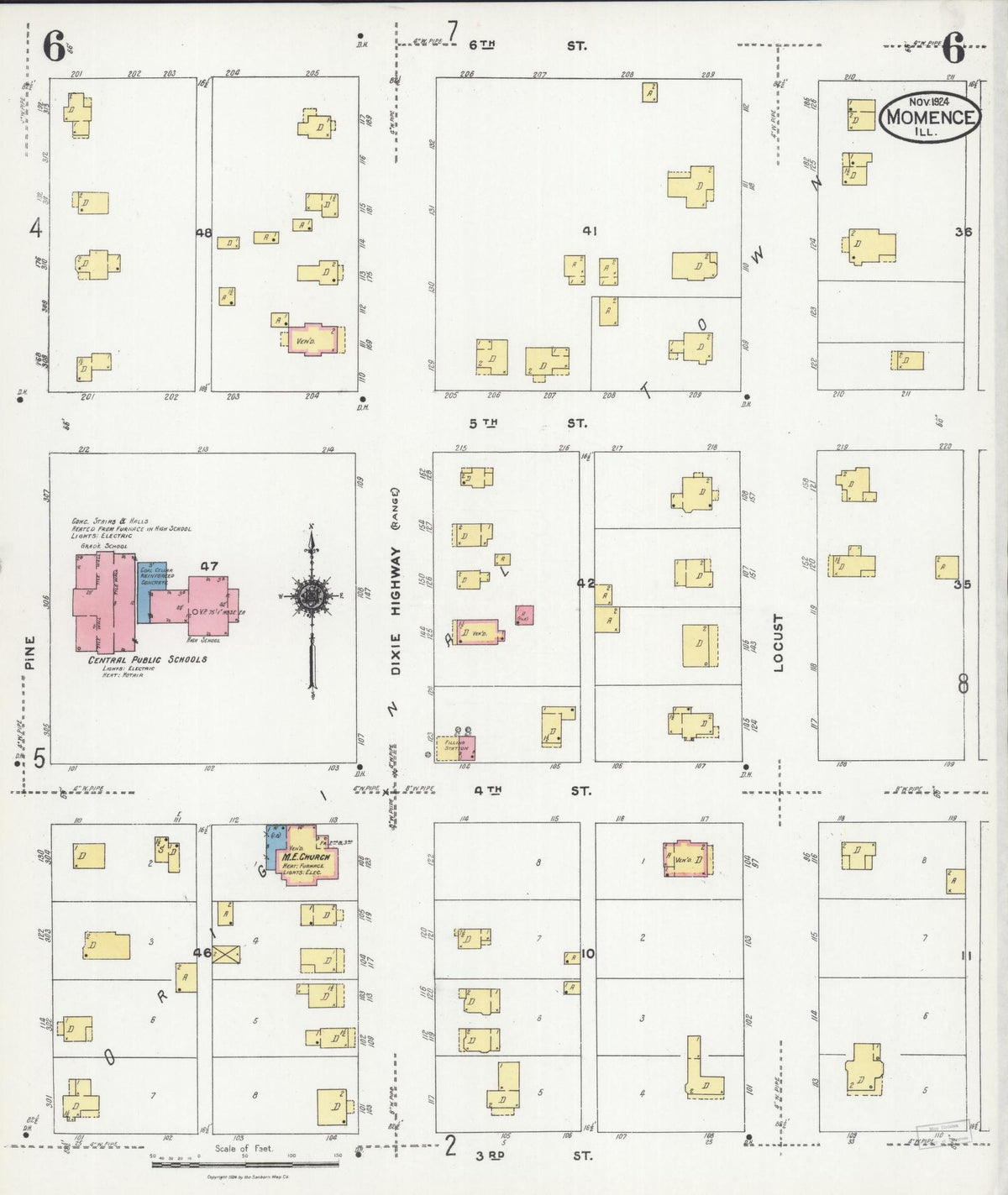 Sanborn Fire Insurance Map from Momence, Kankakee County, Illinois (1924), Sheet #0006 - Historic Sanborn Fire Insurance Map Print, vintage old map wall art, antique decor, genealogy gift, Illinois Illinois map