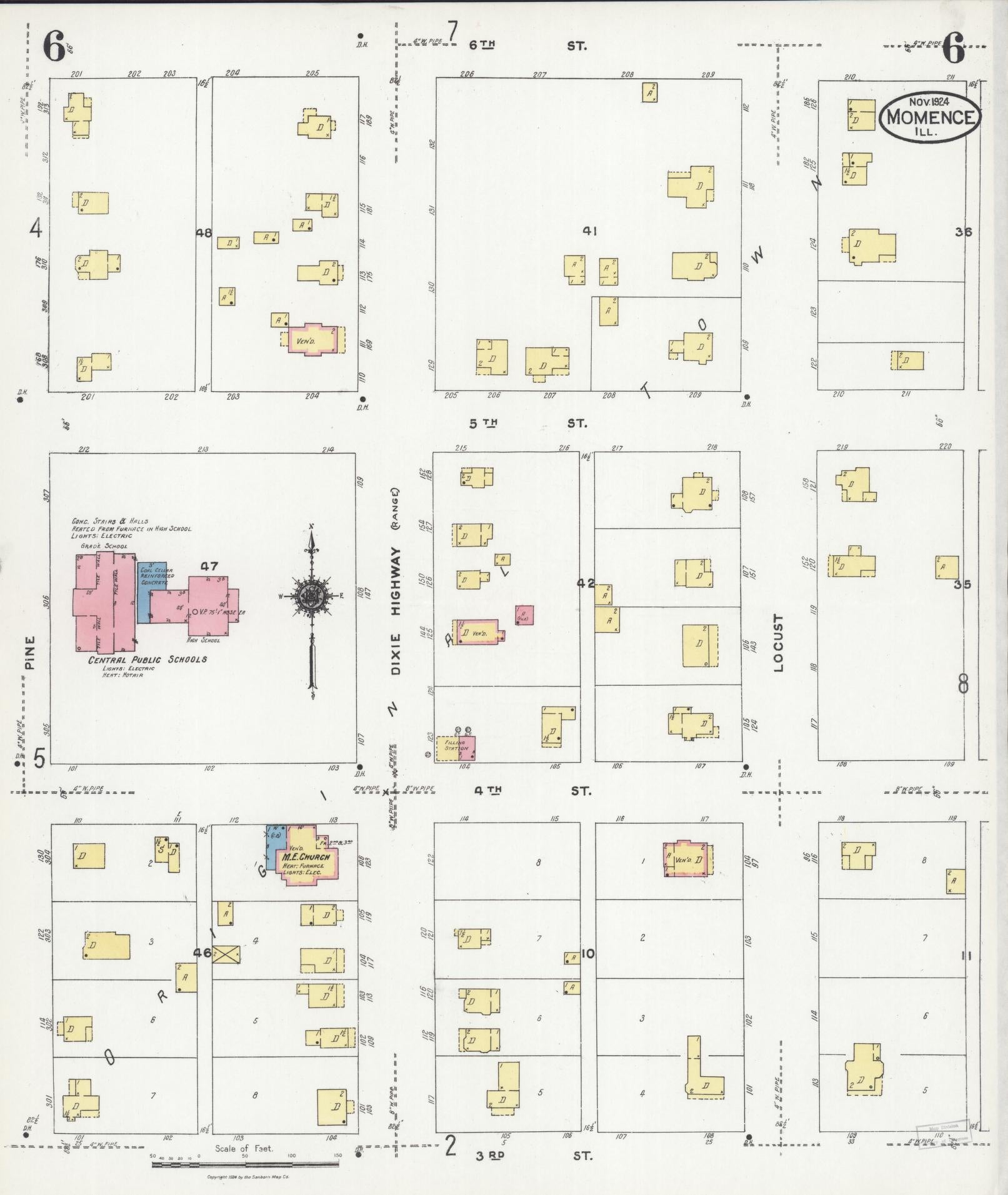 Sanborn Fire Insurance Map from Momence, Kankakee County, Illinois (1924), Sheet #0006 - Historic Sanborn Fire Insurance Map Print, vintage old map wall art, antique decor, genealogy gift, Illinois Illinois map