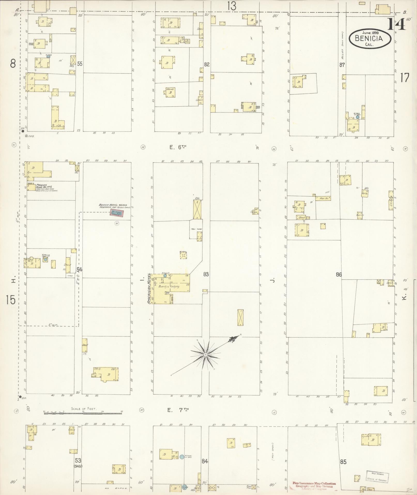 Sanborn Fire Insurance Map from Benicia, Solano County, California (1899), Sheet #0014 - Historic Sanborn Fire Insurance Map Print, vintage old map wall art, antique decor, genealogy gift, California California map