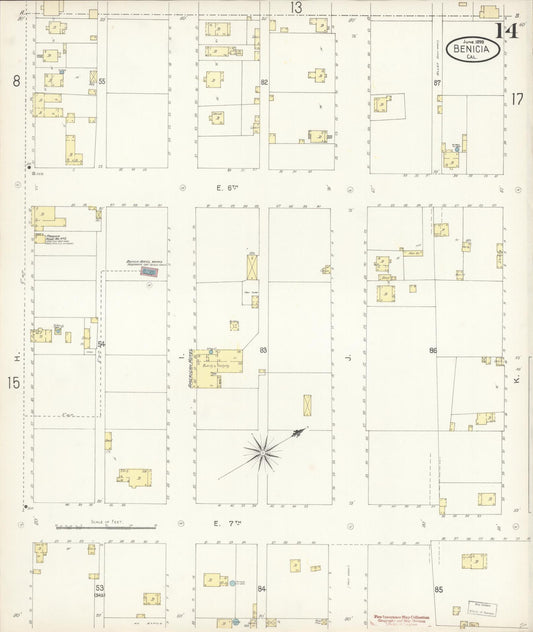 Sanborn Fire Insurance Map from Benicia, Solano County, California (1899), Sheet #0014 - Historic Sanborn Fire Insurance Map Print, vintage old map wall art, antique decor, genealogy gift, California California map