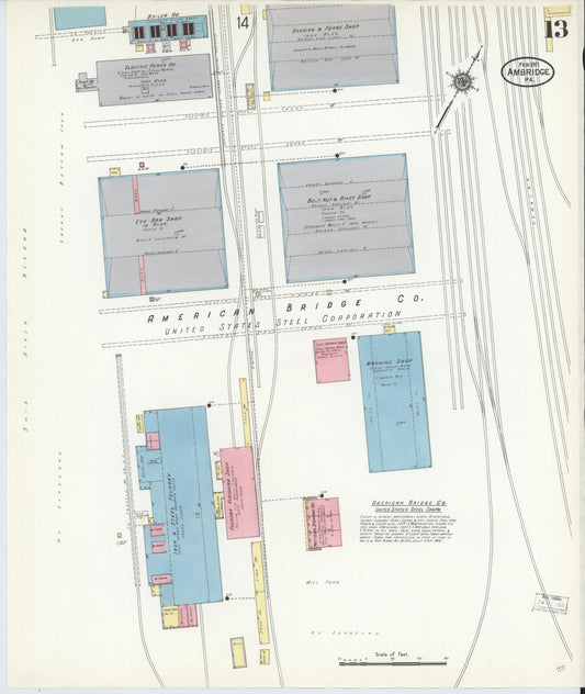 Sanborn Fire Insurance Map from Ambridge, Beaver County, Pennsylvania (1911), Sheet #0013 - Historic Sanborn Fire Insurance Map Print, vintage old map wall art, antique decor, genealogy gift, Pennsylvania Pennsylvania map