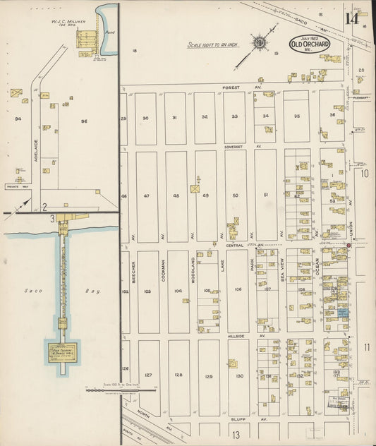 Sanborn Fire Insurance Map from Old Orchard, York County, Maine (1922), Sheet #0014 - Historic Sanborn Fire Insurance Map Print, vintage old map wall art, antique decor, genealogy gift, Maine Maine map