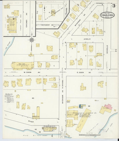 Sanborn Fire Insurance Map from Charlevoix, Charlevoix County, Michigan (1917), Sheet #0003 - Complete Map Set gallery image, historic Sanborn map, vintage wall art, Michigan Michigan