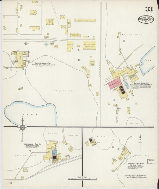 Sanborn Fire Insurance Map from Webb City, Jasper County, Missouri (1915), Sheet #0033 - Historic Sanborn Fire Insurance Map Print, vintage old map wall art, antique decor, genealogy gift, Missouri Missouri map
