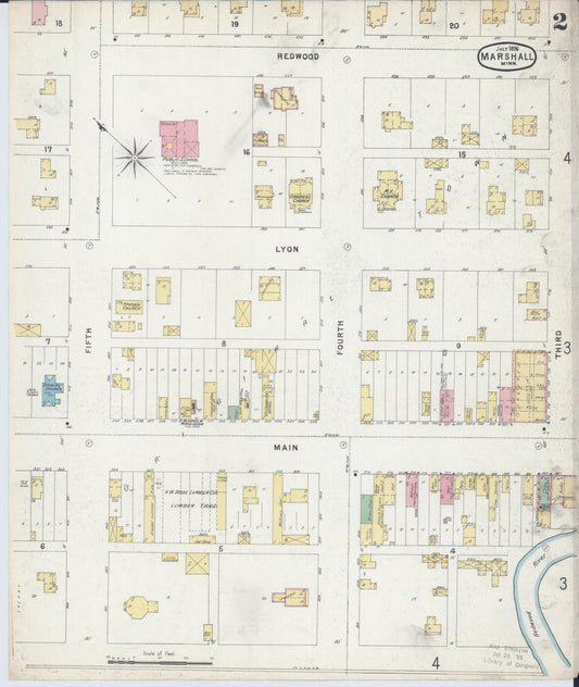 Sanborn Fire Insurance Map from Marshall, Lyon County, Minnesota (1896), Sheet #0002 - Historic Sanborn Fire Insurance Map Print, vintage old map wall art, antique decor, genealogy gift, Minnesota Minnesota map