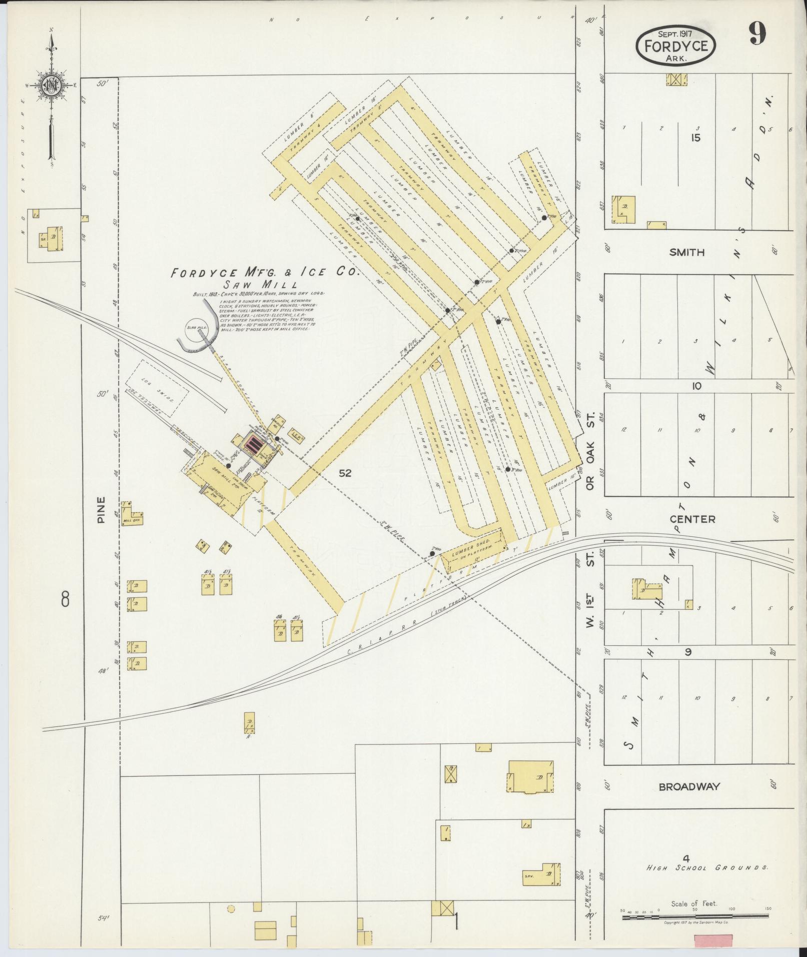 Sanborn Fire Insurance Map from Fordyce, Dallas County, Arkansas (1917), Sheet #0009 - Complete Map Set gallery image, historic Sanborn map, vintage wall art, Arkansas Arkansas