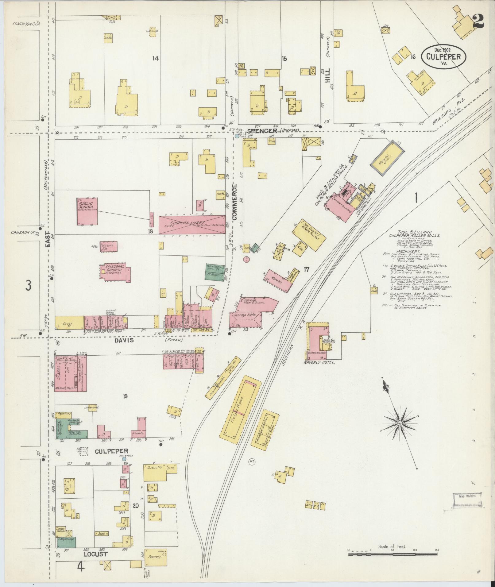 Sanborn Fire Insurance Map from Culpeper, Culpeper County, Virginia (1902), Sheet #0002 - Complete Map Set gallery image, historic Sanborn map, vintage wall art, Virginia Virginia