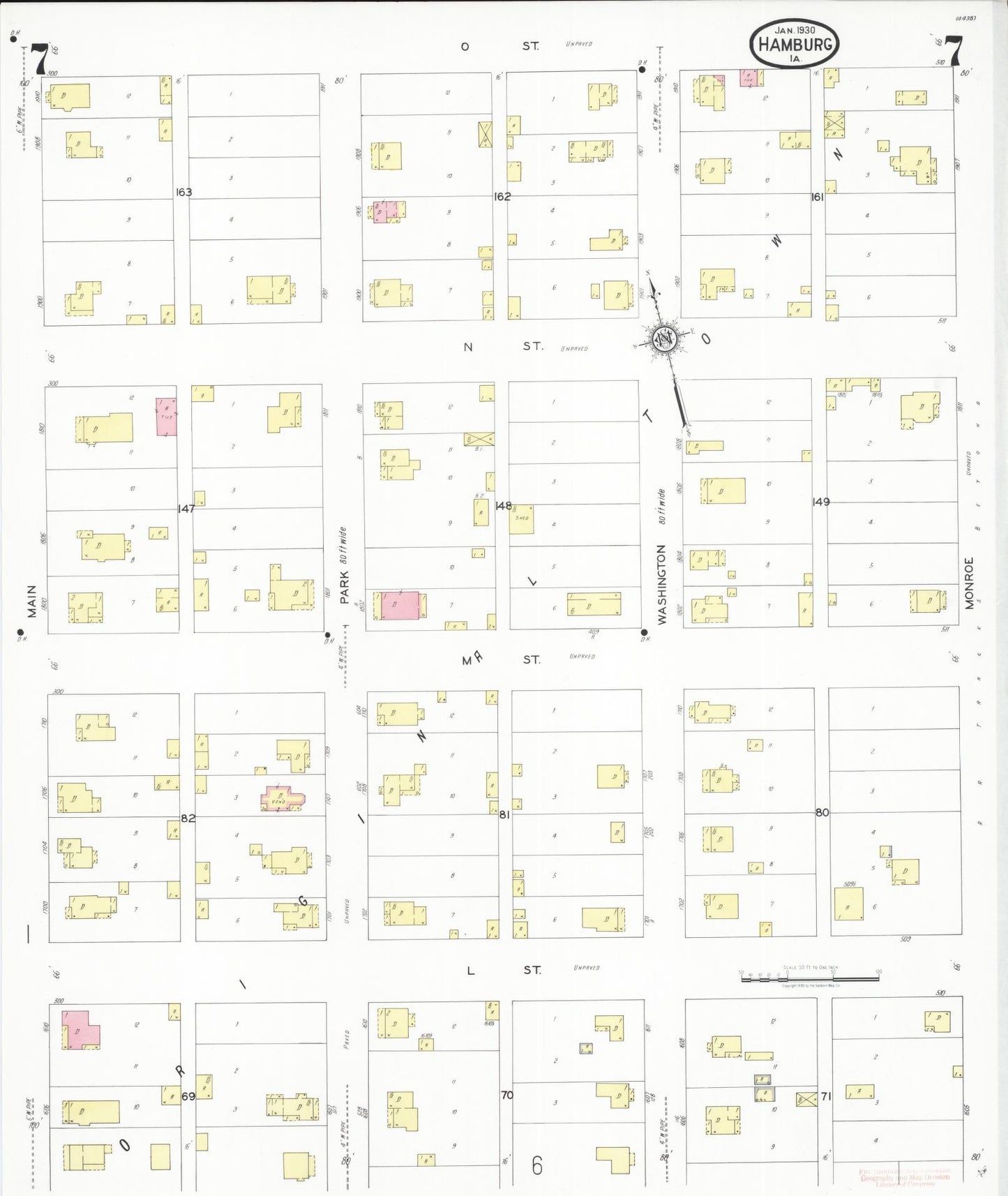 Sanborn Fire Insurance Map from Hamburg, Fremont County, Iowa (1930), Sheet #0007 - Historic Sanborn Fire Insurance Map Print