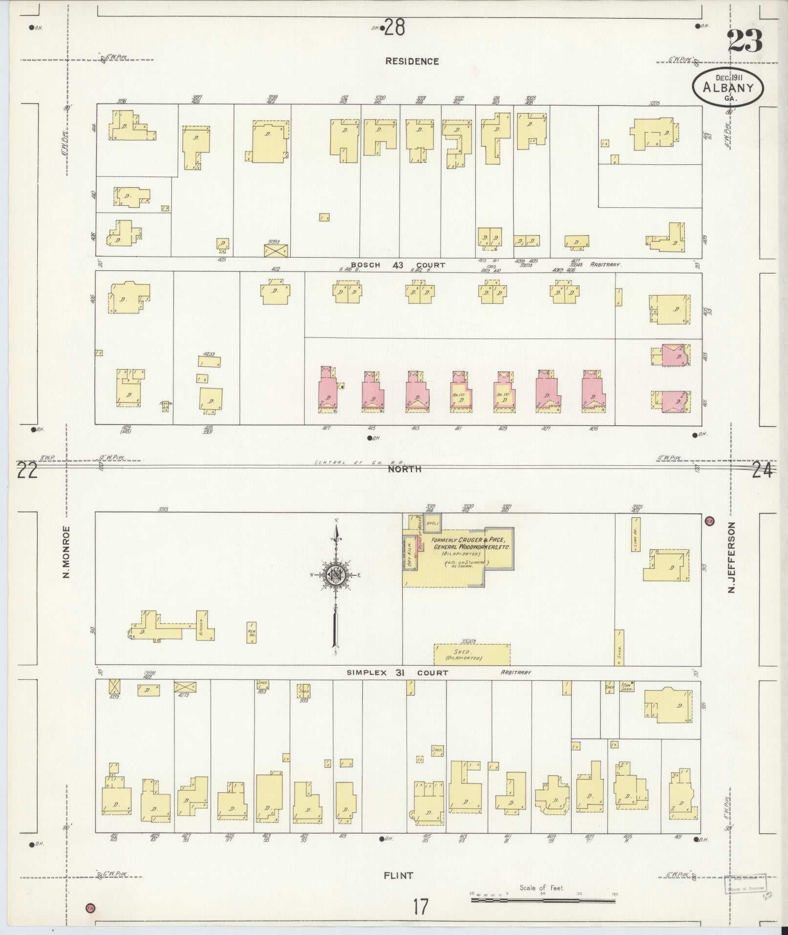 Sanborn Fire Insurance Map from Albany, Dougherty County, Georgia (1911), Sheet #0023 - Complete Map Set gallery image, historic Sanborn map, vintage wall art, Georgia Georgia