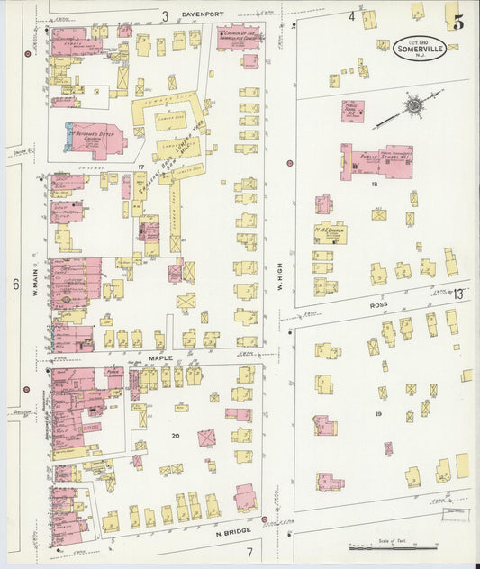 Sanborn Fire Insurance Map from Somerville, Somerset County, New Jersey (1910), Sheet #0005 - Historic Sanborn Fire Insurance Map Print, vintage old map wall art, antique decor, genealogy gift, New Jersey New Jersey map
