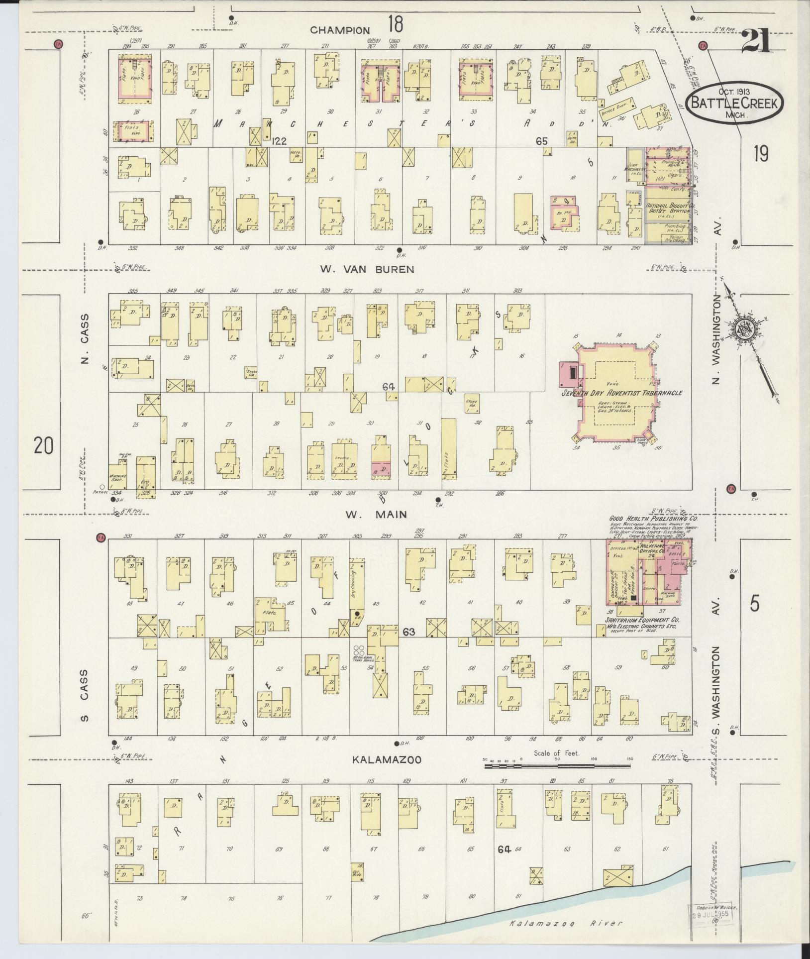 Sanborn Fire Insurance Map from Battle Creek, Calhoun County, Michigan (1913), Sheet #0021 - Complete Map Set gallery image, historic Sanborn map, vintage wall art, Michigan Michigan