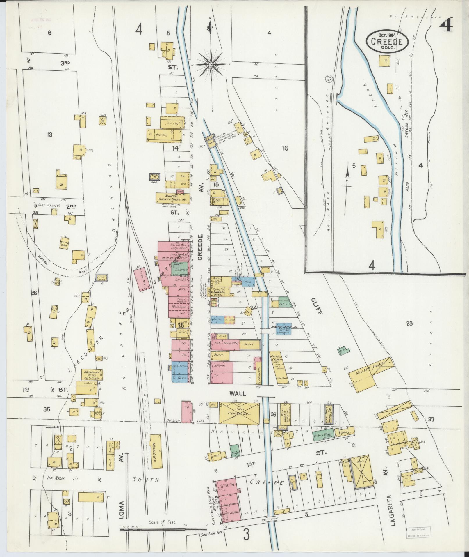Sanborn Fire Insurance Map from Creede, Mineral County, Colorado (1904), Sheet #0004 - Historic Sanborn Fire Insurance Map Print, vintage old map wall art, antique decor, genealogy gift, Colorado Colorado map