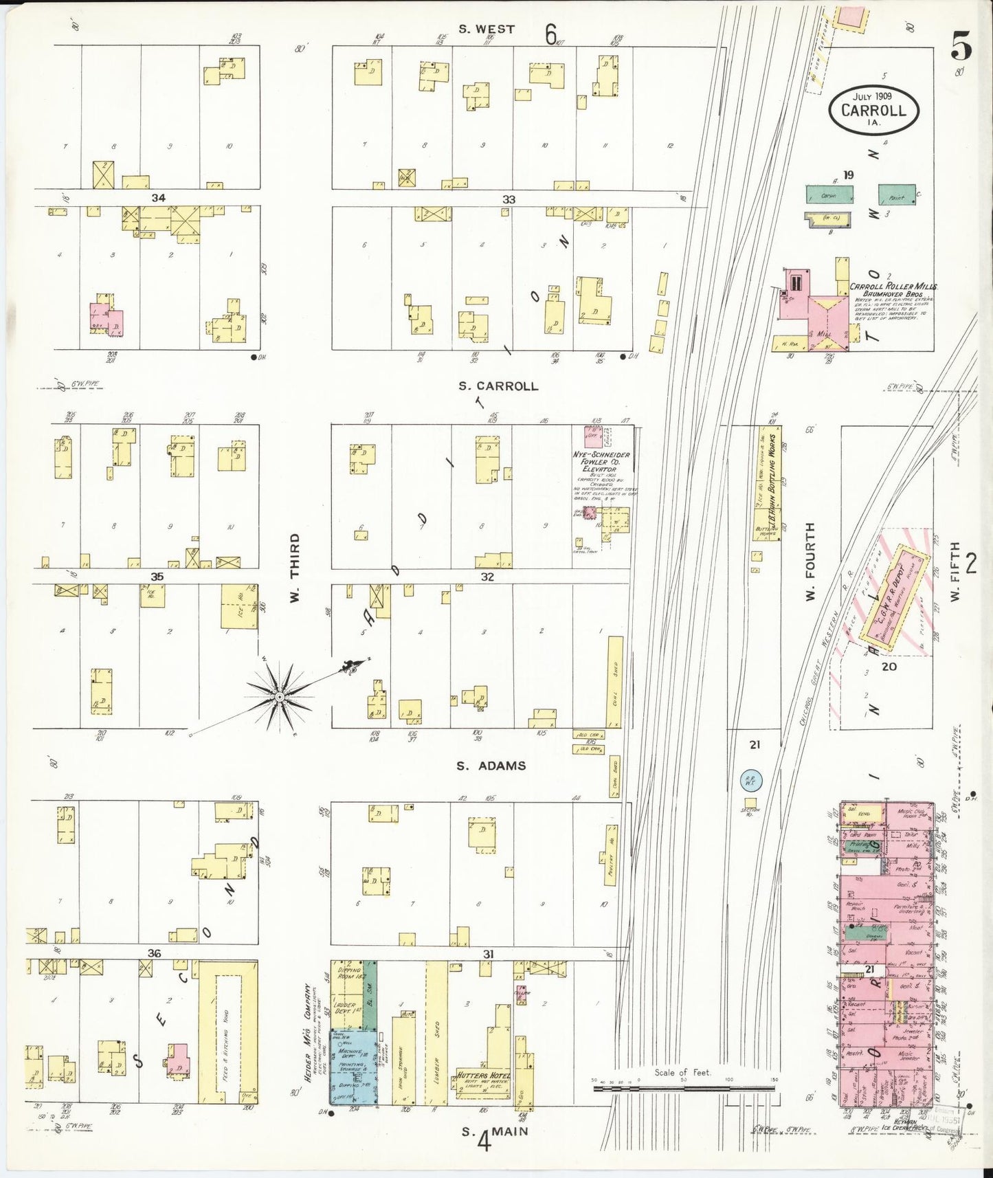 Sanborn Fire Insurance Map from Carroll, Carroll County, Iowa (1909), Sheet #0005 - Historic Sanborn Fire Insurance Map Print, vintage old map wall art