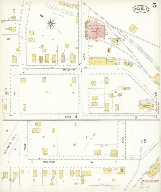 Sanborn Fire Insurance Map from Cloverdale, Sonoma County, California (1905), Sheet #0005 - Historic Sanborn Fire Insurance Map Print, vintage old map wall art, antique decor, genealogy gift, California California map