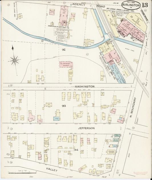 Sanborn Fire Insurance Map from Burlington, Des Moines County, Iowa (1888), Sheet #0013 - Historic Sanborn Fire Insurance Map Print, vintage old map wall art