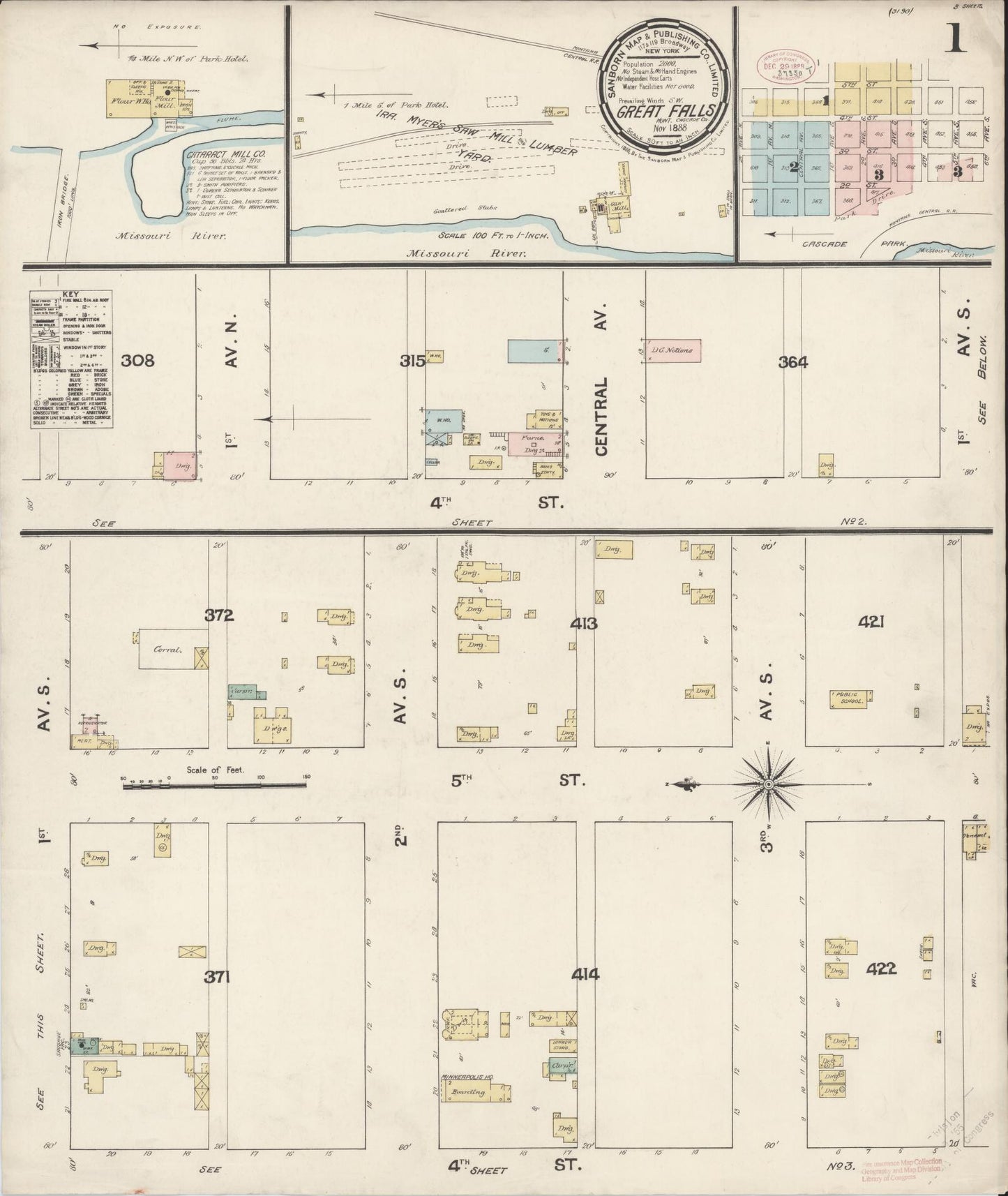 Sanborn Fire Insurance Map from Great Falls, Cascade County, Montana (1888), Sheet #0001 - Complete Map Set gallery image, historic Sanborn map, vintage wall art, Montana Montana