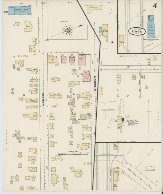 Sanborn Fire Insurance Map from Bath, Steuben County, New York (1888), Sheet #0004 - Historic Sanborn Fire Insurance Map Print, vintage old map wall art, antique decor, genealogy gift, New York New York map