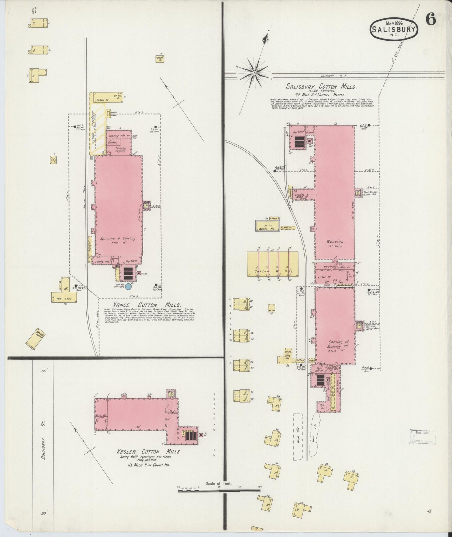 Sanborn Fire Insurance Map from Salisbury, Rowan County, North Carolina (1896), Sheet #0006 - Historic Sanborn Fire Insurance Map Print, vintage old map wall art, antique decor, genealogy gift, North Carolina North Carolina map
