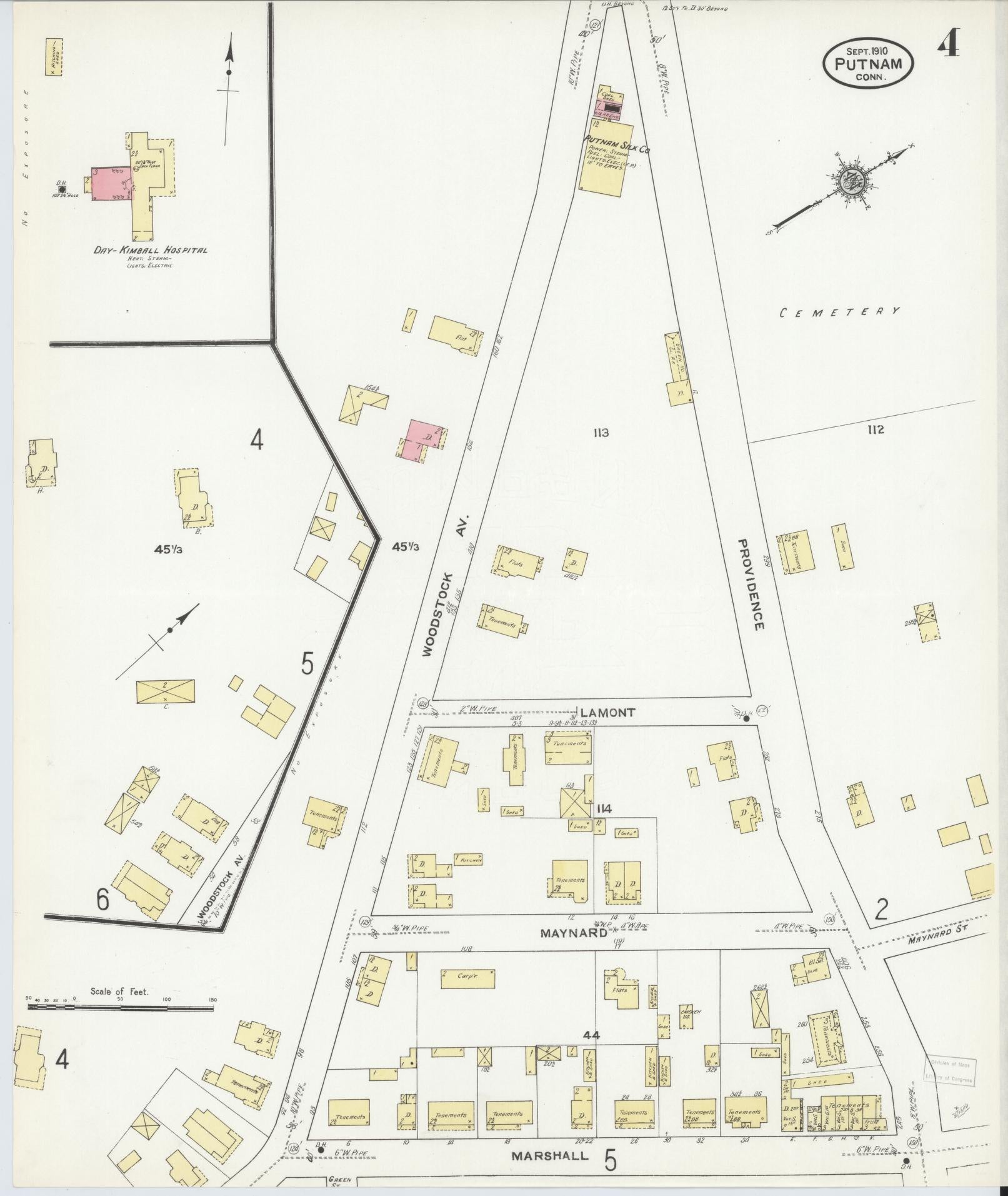 Sanborn Fire Insurance Map from Putnam, Windham County, Connecticut (1910), Sheet #0004 - Historic Sanborn Fire Insurance Map Print, vintage old map wall art, antique decor, genealogy gift, Connecticut Connecticut map