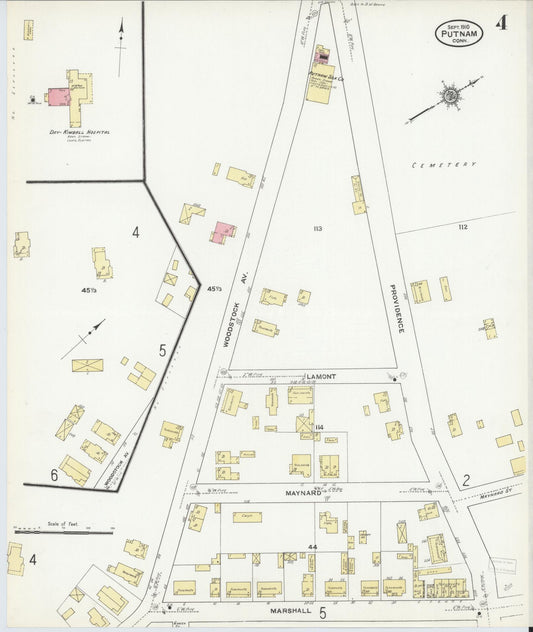 Sanborn Fire Insurance Map from Putnam, Windham County, Connecticut (1910), Sheet #0004 - Historic Sanborn Fire Insurance Map Print, vintage old map wall art, antique decor, genealogy gift, Connecticut Connecticut map
