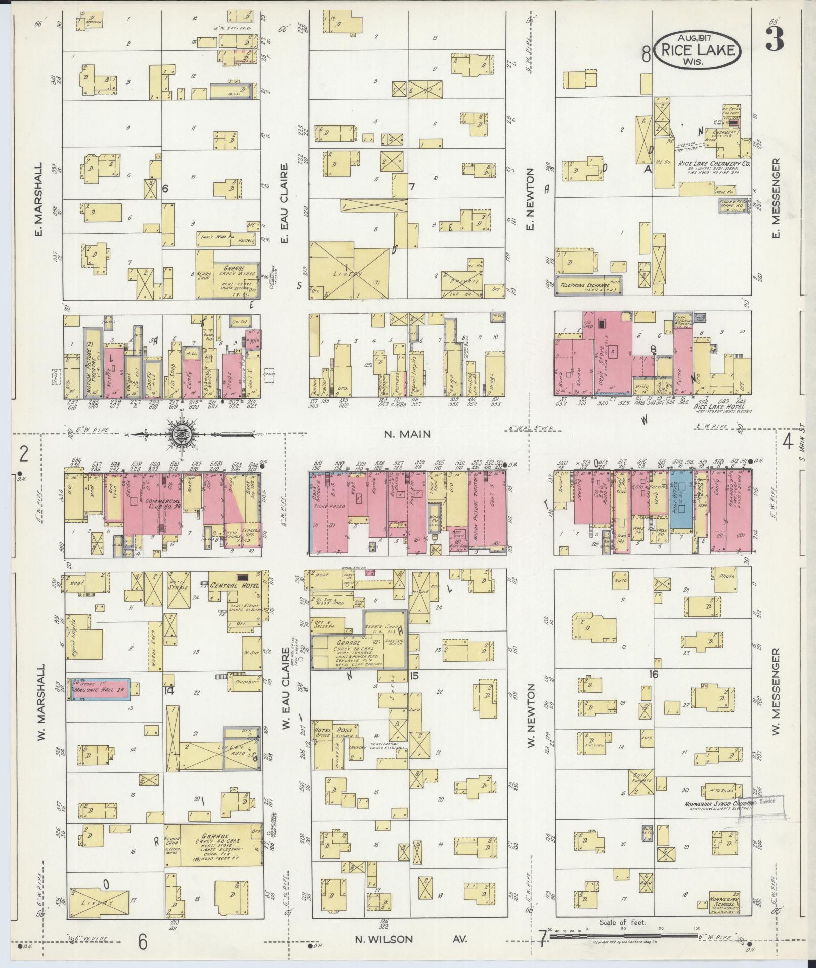 Sanborn Fire Insurance Map from Rice Lake, Barron County, Wisconsin (1917), Sheet #0003 - Complete Map Set gallery image, historic Sanborn map, vintage wall art, Wisconsin Wisconsin